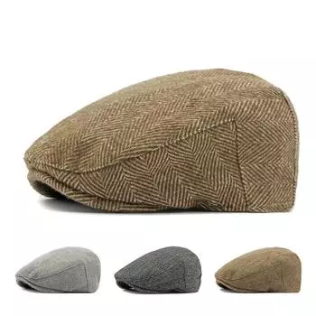 Мужской осенне-зимний полосатый берет с узором «елочка» в британском стиле, фуражка с фуражкой чёрный