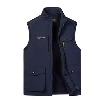 Мужской осенне-зимний повседневный теплый бархатный жилет для улицы среднего возраста, носимый на обеих сторонах M серый
