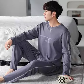 Мужской осенне-зимний простой домашний костюм из двух предметов: рубашка с длинными рукавами и брюки 3XL