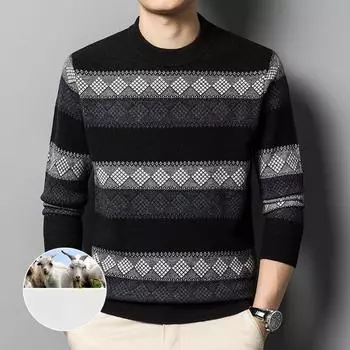 Мужской осенне-зимний шерстяной свитер с круглым вырезом, молодежный, универсальный, модный, с длинными рукавами, зимняя теплая и утолщенная внутренняя часть M