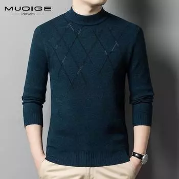 Мужской осенне-зимний шерстяной свитер среднего и среднего возраста с полувысоким воротником, новая свободная теплая нижняя рубашка с игольным плетением 165 дубильная кора