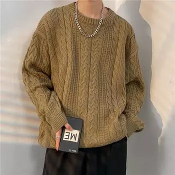 Мужской осенне-зимний свитер больших размеров, толстый короткий, теплый, однотонный, с круглым вырезом, свободный свитер, внутренний слой, вязаный свитер, внешний слой 3XL