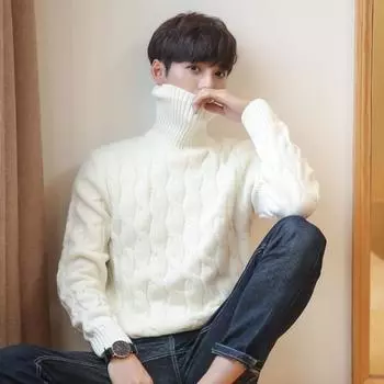 Мужской осенне-зимний свитер больших размеров, теплый и толстый, вязаный, с высоким воротом, однотонный свитер, базовый свитер, универсальный свитер-пуловер 3XL