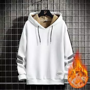 Мужской осенне-зимний свитер большого размера с капюшоном, теплый утолщенный свитер с подкладкой XS белый