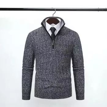 Мужской осенне-зимний свитер, дизайн на молнии, воротник-стойка, пуловер с длинными рукавами, толстый теплый повседневный свитер, топ L светло-серый