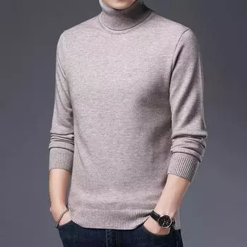 Мужской осенне-зимний свитер с длинными рукавами и высоким воротом, однотонный, средне-зеленый, корейский вариант, облегающий мужской вязаный свитер M серый