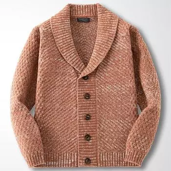 Мужской осенне-зимний свитер с длинными рукавами и лацканами, элегантный повседневный трикотаж XS коричневый