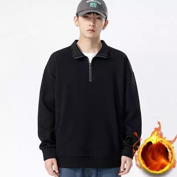 Мужской осенне-зимний свитер с полумолнией и лацканами, прочный утолщенный бархатный американский спортивный повседневный теплый топ верхней одежды M бежевый