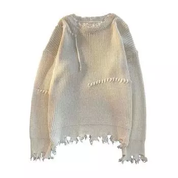 Мужской осенне-зимний свитер с рваной кисточкой, однотонный бахромой с круглым вырезом, вязаный средней длины, свободный с длинным рукавом, мягкий теплый пуловер, мужской свитер L абрикосовый