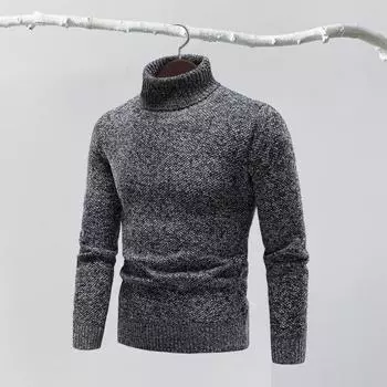 Мужской осенне-зимний свитер с высоким воротником и защитой шеи с длинным рукавом, однотонный вязаный приталенный теплый пуловер, эластичный повседневный мужской свитер XL темно-серого
