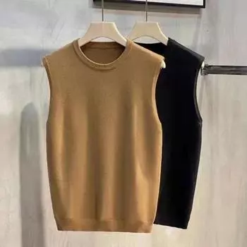 Мужской осенне-зимний свитер, жилет, толстый вязаный эластичный однотонный пуловер без рукавов с круглым вырезом, повседневный низ, теплый мужской свитер средней длины 3XL темно-серого