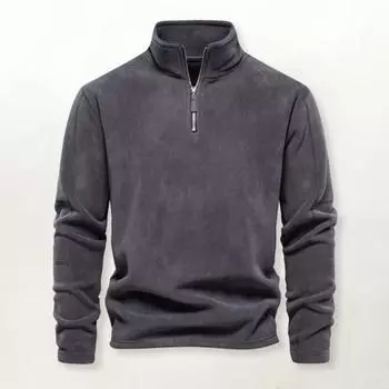 Мужской осенне-зимний свитшот на молнии с высоким воротником и длинным рукавом, защита шеи, толстый, теплый, мягкий, однотонный, мужской весенний топ средней длины S коричневый