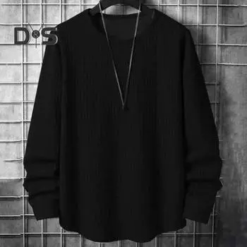 Мужской осенне-зимний свитшот с круглым вырезом и вафельной текстурой, с длинным рукавом, свободный однотонный теплый пуловер, спортивный топ средней длины XL белый