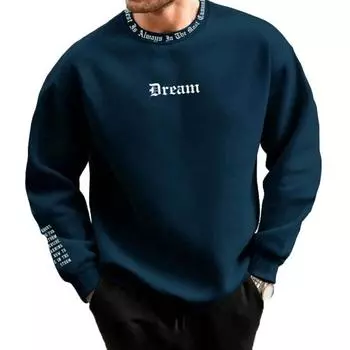 Мужской осенне-зимний свитшот с круглым вырезом и длинным рукавом с буквенным принтом, длинный рукав, толстый, свободный, мягкий, теплый, мужской повседневный топ средней длины S темно-красного