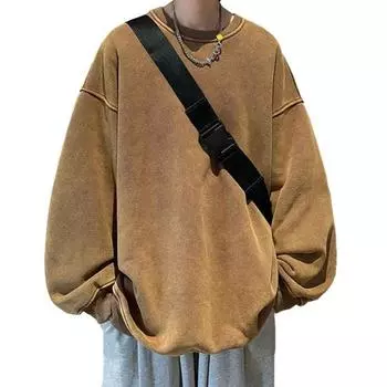 Мужской осенне-зимний свитшот с круглым вырезом, винтажный свободный однотонный теплый пуловер средней длины, уличная одежда, повседневный пуловер, толстый теплый мужской весенний топ M фиолетовый