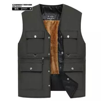 Мужской осенне-зимний теплый хлопковый жилет с несколькими карманами, повседневный жилет, пальто XL чёрный