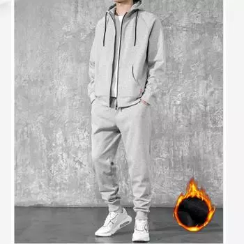 Мужской осенне-зимний теплый костюм больших размеров, утепленная куртка-свитер + утепленные брюки, комплект из двух предметов S