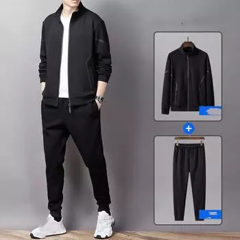 Мужской осенне-зимний теплый спортивный костюм, утепленный топ с капюшоном + брюки, комплект из двух предметов 8XL чёрный