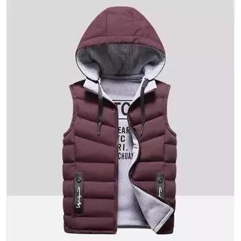 Мужской осенне-зимний теплый жилет, кардиган с капюшоном, теплый жилет на подкладке из хлопка, повседневный жилет без рукавов XS чёрный