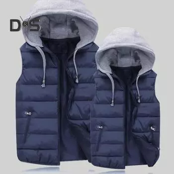 Мужской осенне-зимний теплый жилет с капюшоном на молнии, водонепроницаемая повседневная куртка без рукавов для предотвращения холода, жилет 2XL чёрный