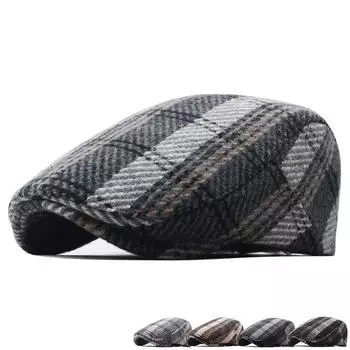 Мужской осенне-зимний толстый берет, теплая кепка для мальчиков среднего возраста, клетчатая британская кепка вперед, фуражка серый