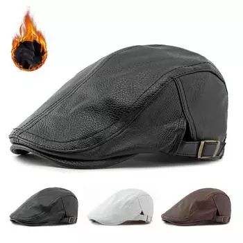 Мужской осенне-зимний толстый теплый берет среднего возраста для пожилых людей, британская кепка из искусственной кожи чёрный