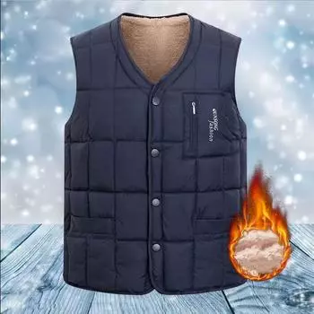 Мужской осенне-зимний тонкий простой теплый жилет для людей среднего и пожилого возраста, пальто на пуговицах с несколькими карманами и закругленным подолом 4XL чёрный