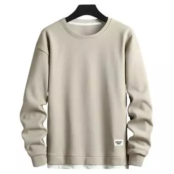 Мужской осенне-зимний топ, искусственный двухсекционный лоскутный однотонный свободный пуловер с круглым вырезом, средней длины, с длинными рукавами, мягкая уличная одежда M белый