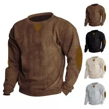 Мужской осенне-зимний топ в тон в стиле пэчворк с длинным рукавом и круглым вырезом, винтажный мягкий пуловер на пуговицах, повседневная полосатая повседневная футболка, толстовка L темные хаки