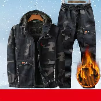 Мужской осенне-зимний утепленный костюм с подкладкой, мужской костюм для холодной погоды + брюки, комплект из двух предметов XS зелёный