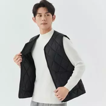 Мужской осенне-зимний утепленный жилет на молнии, удобный, стильный, сохраняющий тепло, с наружным карманом, мужской короткий жилет в форме ромба 2402 M