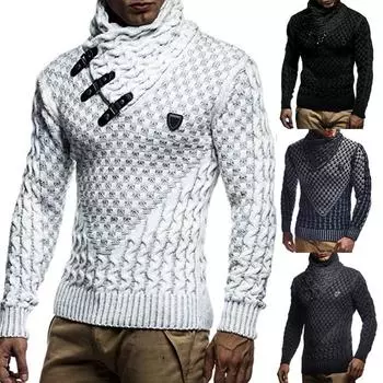 Мужской осенне-зимний вязаный свитер вязаный крючком куртка-свитер S темно серый