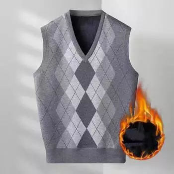 Мужской осенне-зимний жилет с ромбовидным принтом и V-образным вырезом без рукавов, свободный трикотажный толстый, теплый, мягкий пуловер средней длины с аппликацией, мужской весенний свитер, жилет L вино красного