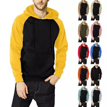 Мужской осенний и зимний принт в стиле пэчворк, контрастный пэчворк, свободный пуловер с капюшоном L