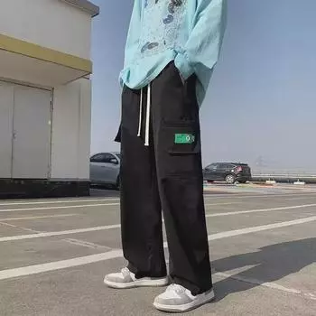 Мужской осенний комбинезон с множеством карманов — модный, большой размер, повседневный, прямой, свободный крой, широкие брюки 2XL чёрный