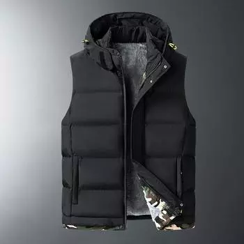 Мужской осенний модный повседневный бархатный теплый жилет большого размера с капюшоном 8XL чёрный