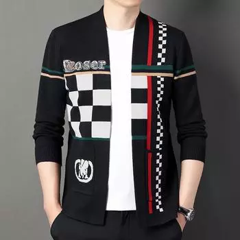 Мужской осенний мужской вязаный свитер кардиган модный повседневный корейский стиль молодежный мужской свитер модная куртка M