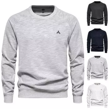 Мужской осенний однотонный свитер с длинным рукавом, мужской свободный однотонный свитер с круглым вырезом XL