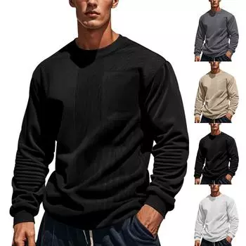 Мужской осенний однотонный вельветовый сшитый круглый вырез мужской повседневный свитер XL белый