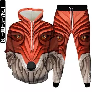 Мужской осенний стиль Harajuku, костюм с изображением льва, толстовки с 3D принтом + брюки, комплекты из 2 предметов, женский повседневный спортивный костюм, большие размеры S-6XL M