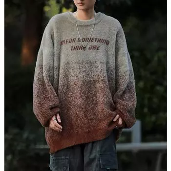 Мужской осенний винтажный свободный свитер с градиентными буквами, вязаный пуловер, зимняя теплая корейская одежда M