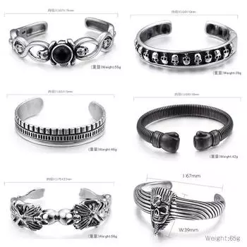 Мужской открытый браслет из титановой стали с черепом в стиле ретро Мужские аксессуары