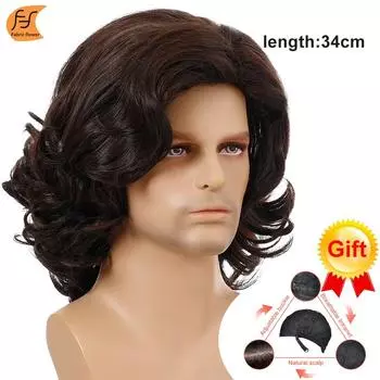 Мужской парик из Европы и Америки с косой челкой и пышными короткими локонами