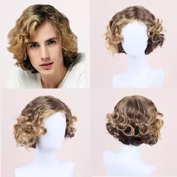 Мужской парик с градиентным цветом и боковым пробором для мужчин среднего и пожилого возраста, небольшой вьющийся парик с короткими волосами