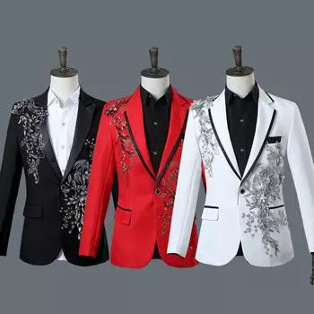 Мужской певец, сценические костюмы для ночного клуба, платье для хост-бара, трехмерные двусторонние костюмы с инкрустацией цветами и бриллиантами S красный