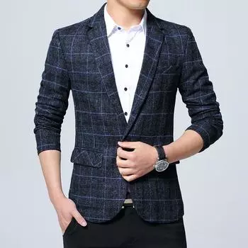 Мужской пиджак, деловой повседневный пиджак, облегающий клетчатый спортивный пиджак, мужская одежда весна-осень, мужские дорожные костюмы, пиджаки XXXXXL синий