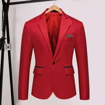 Мужской пиджак, деловой, приталенный, на одной пуговице, однотонный, кардиган с лацканами, с длинным рукавом, атласный, для офиса, жениха, свадьбы, выпускного вечера M небесно-голубой