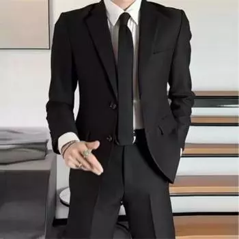Мужской пиджак, деловой стиль, черный пиджак с галстуком и карманами, большой размер, отложной воротник 4XL чёрный