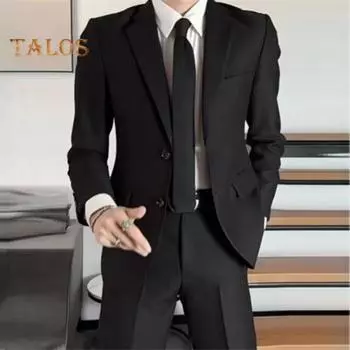 Мужской пиджак, деловой стиль, черный пиджак с галстуком и карманами, большой размер, отложной воротник, однобортный, для офиса, свадьбы, деловой поездки, одежда 4XL чёрный