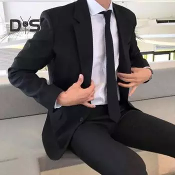 Мужской пиджак, деловой стиль, черный пиджак с галстуком и карманами, большой размер, отложной воротник, однобортный, для офиса, свадьбы, деловой поездки, одежда 4XL чёрный